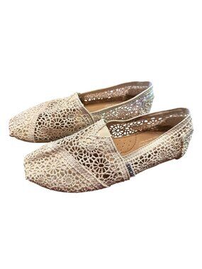 Toms Womens Beige Crochet Lace Slip-On Shoes W6.5 Casual Flats Worn 1x
